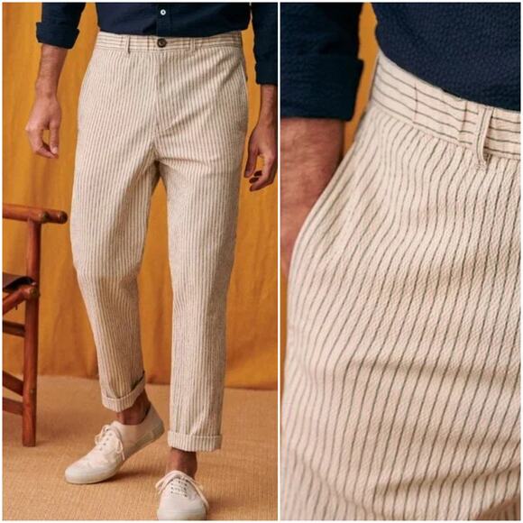 Octobre Editions Other - OCTOBRE Editions Seersucker Shane Trouser Pant beige stripe sz XL